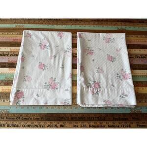 Vintage Cannon Pink Cabbage Rose Stripe Standard Pillow Case Shabby Chic Retro